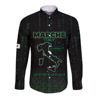 Personalized Italy Marche Long Sleeve Button Shirt Map And Coordinates Code