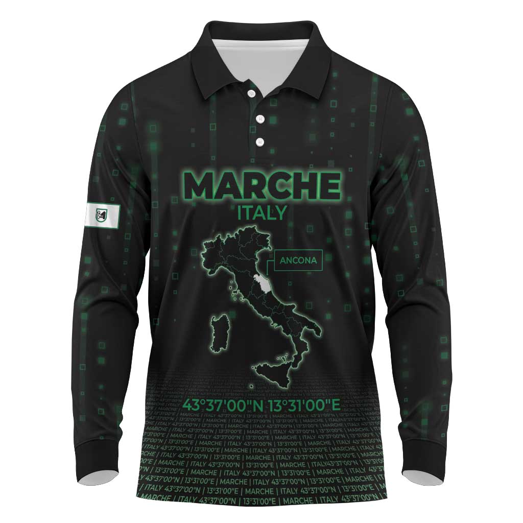 Personalized Italy Marche Long Sleeve Polo Shirt Map And Coordinates Code