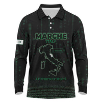 Personalized Italy Marche Long Sleeve Polo Shirt Map And Coordinates Code