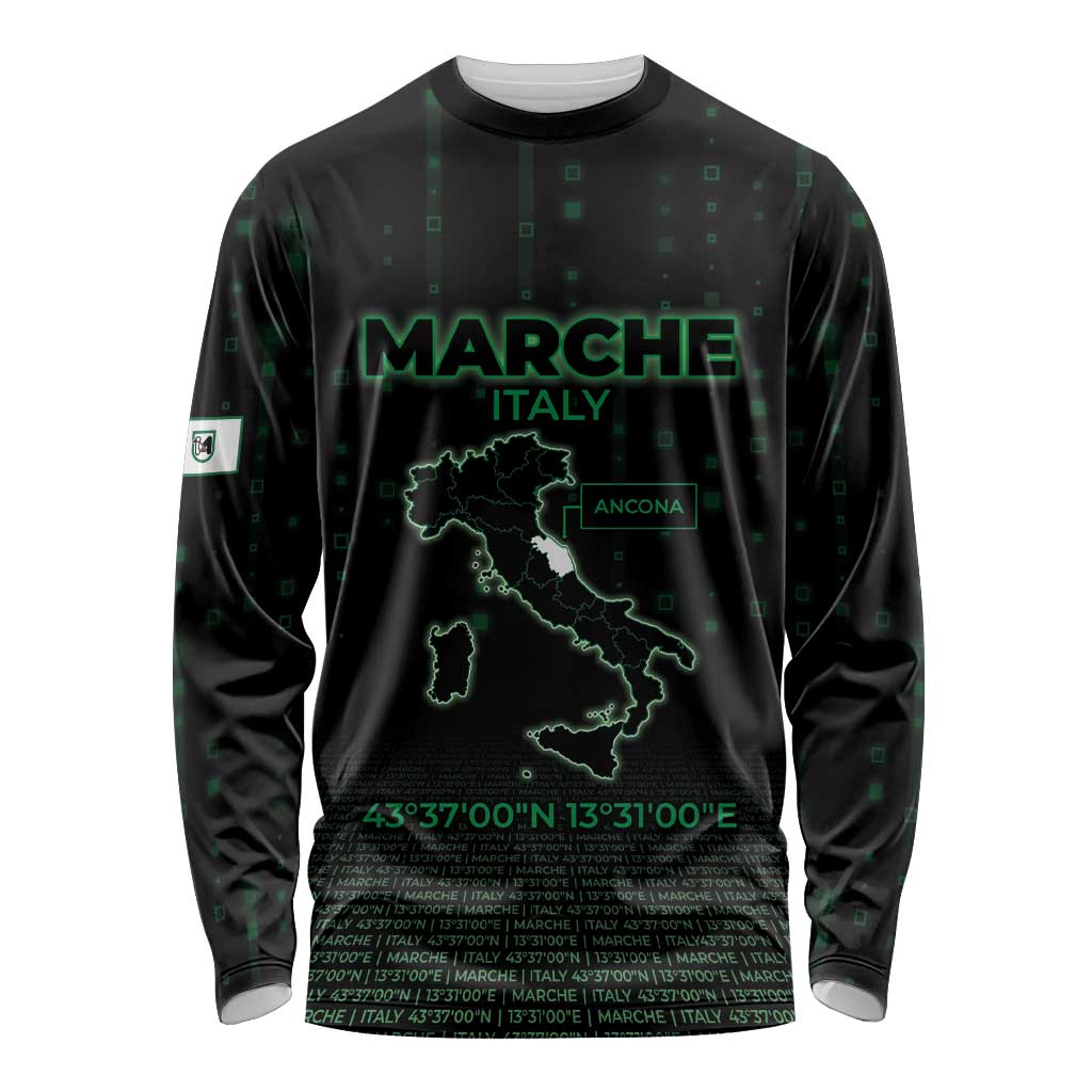 Personalized Italy Marche Long Sleeve Shirt Map And Coordinates Code