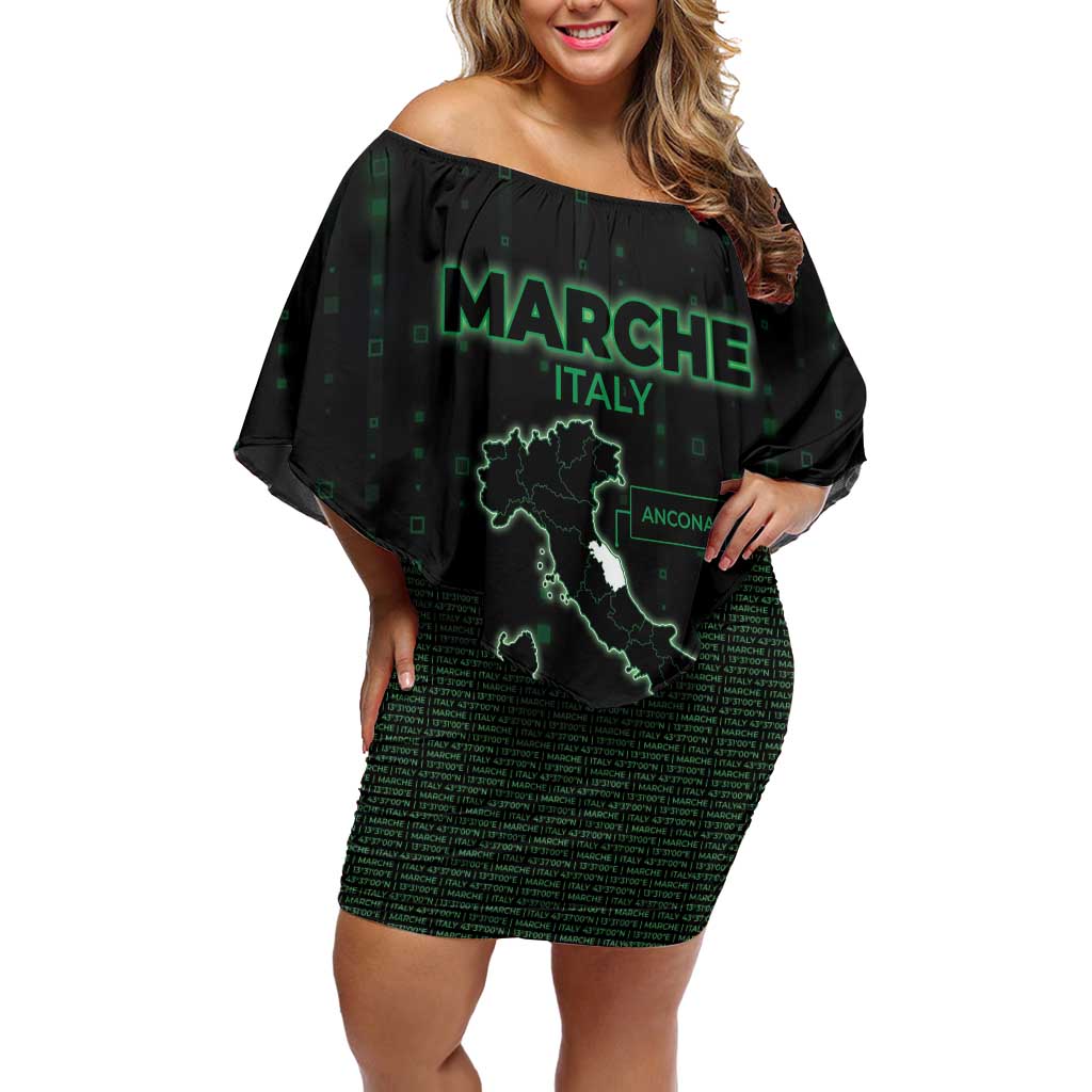 Personalized Italy Marche Off Shoulder Short Dress Map And Coordinates Code