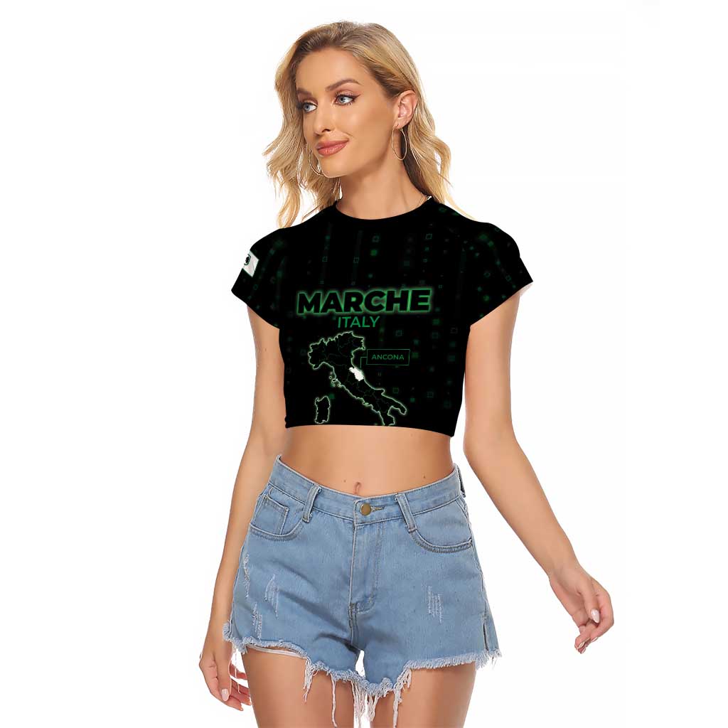 Personalized Italy Marche Raglan Cropped T Shirt Map And Coordinates Code