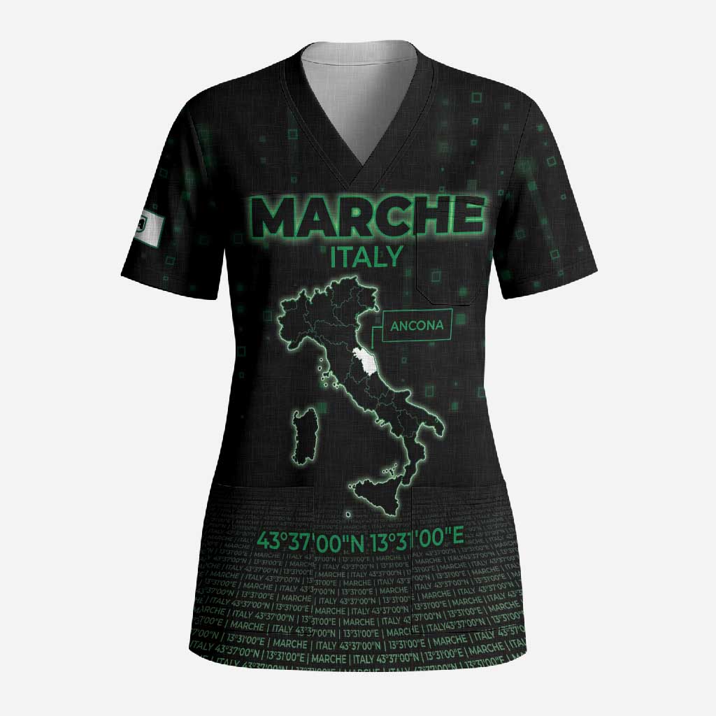 Personalized Italy Marche Scrub Top Map And Coordinates Code