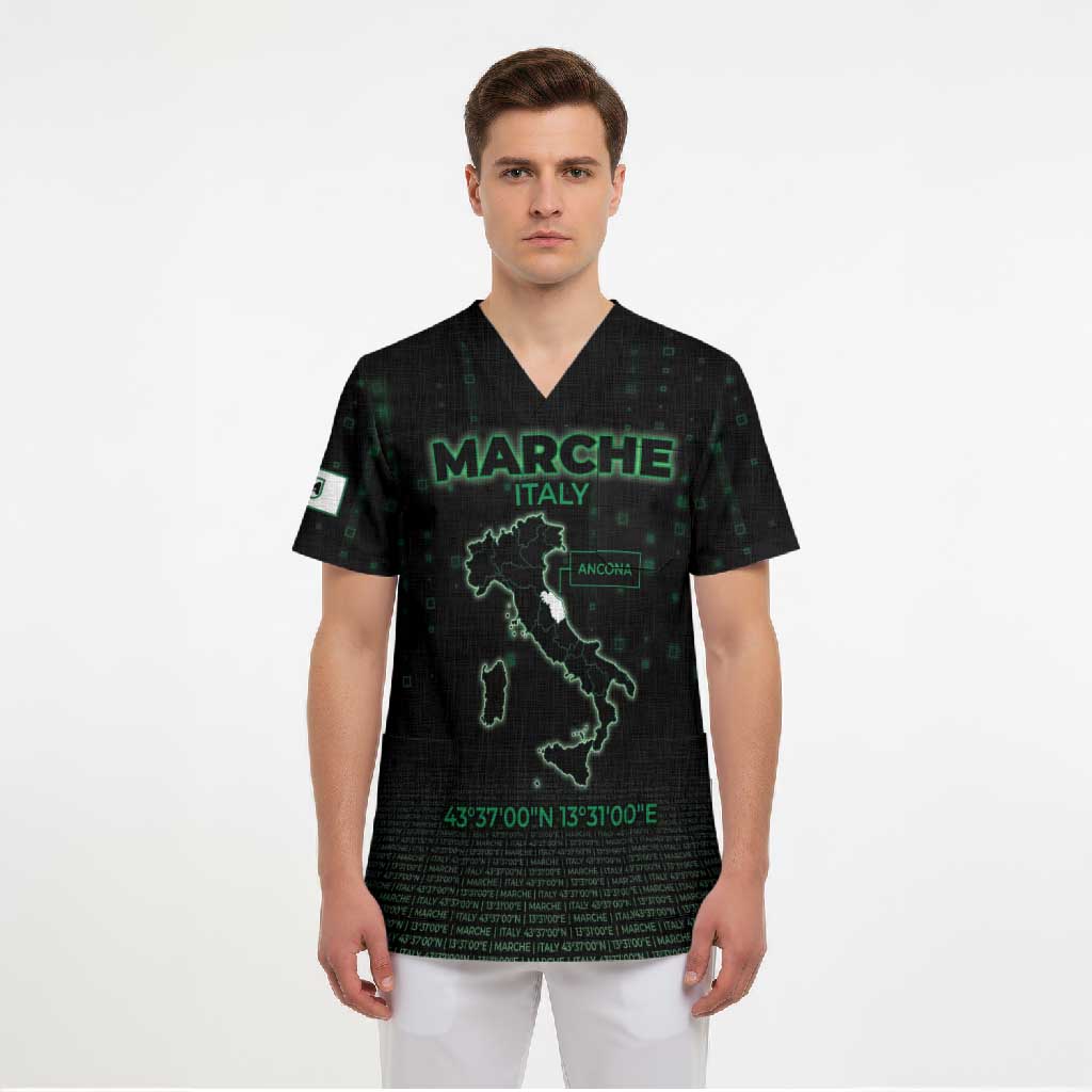 Personalized Italy Marche Scrub Top Map And Coordinates Code