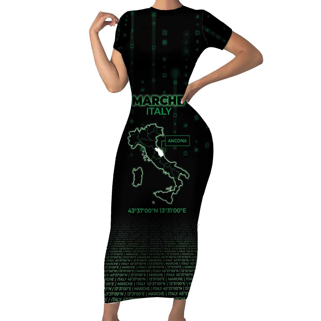 Personalized Italy Marche Short Sleeve Bodycon Dress Map And Coordinates Code