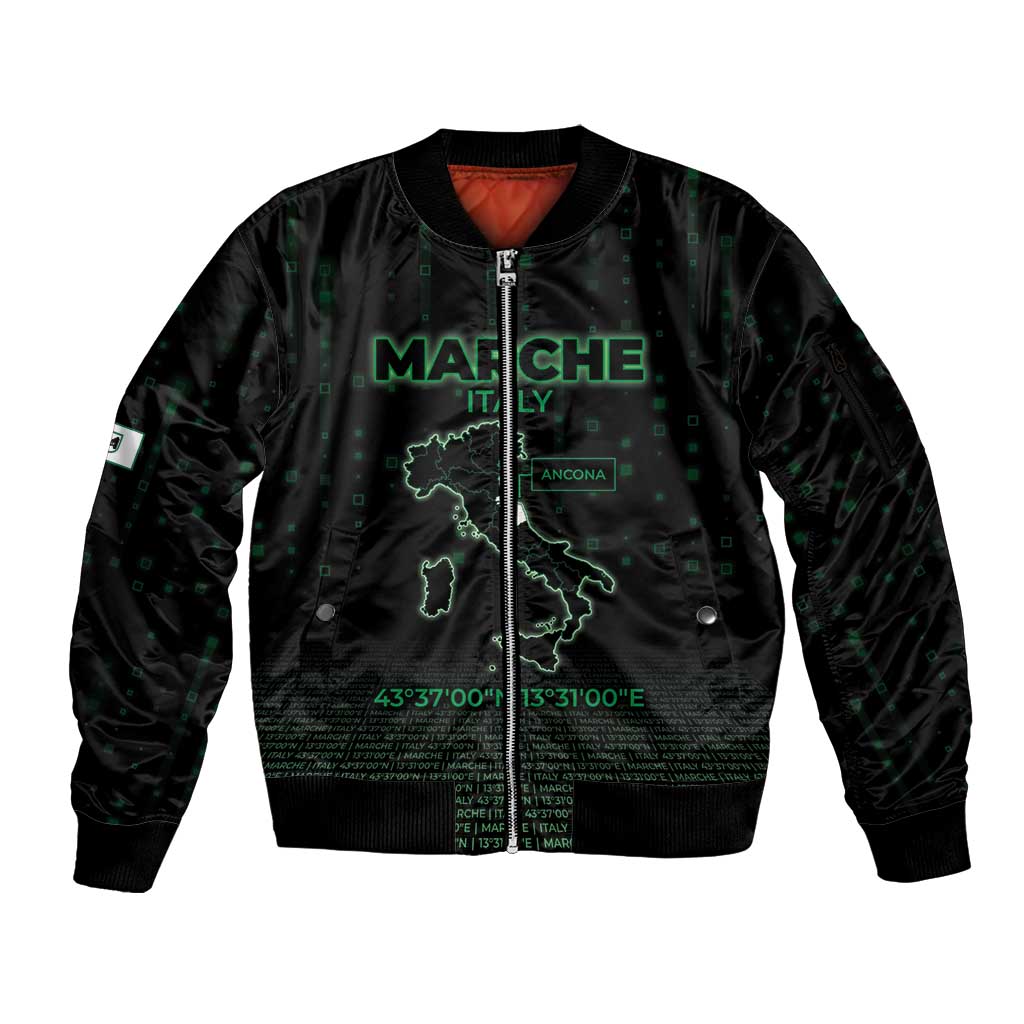 Personalized Italy Marche Sleeve Zip Bomber Jacket Map And Coordinates Code