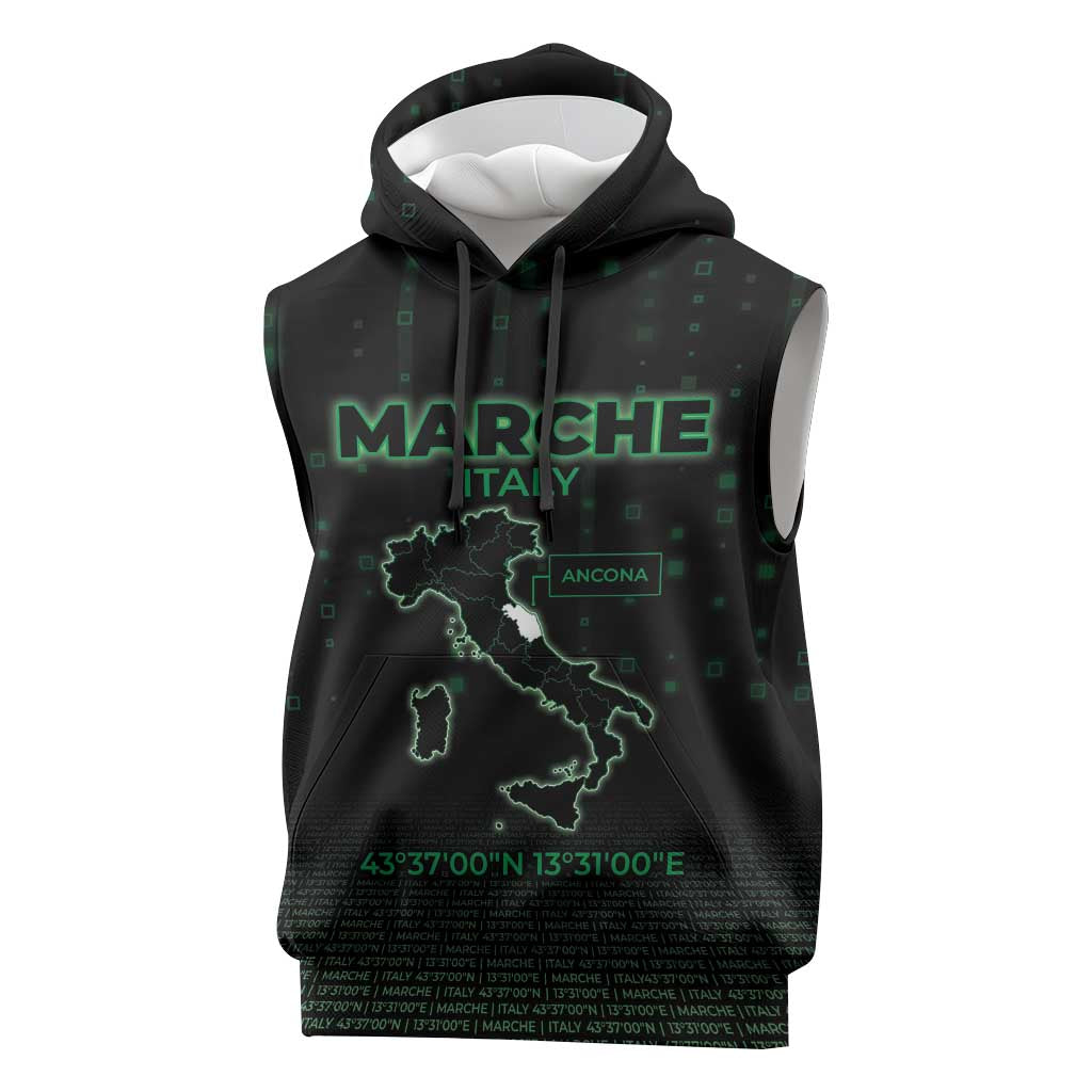 Personalized Italy Marche Sleeveless Hoodie Map And Coordinates Code