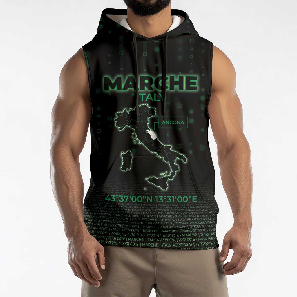 Personalized Italy Marche Sleeveless Hoodie Map And Coordinates Code