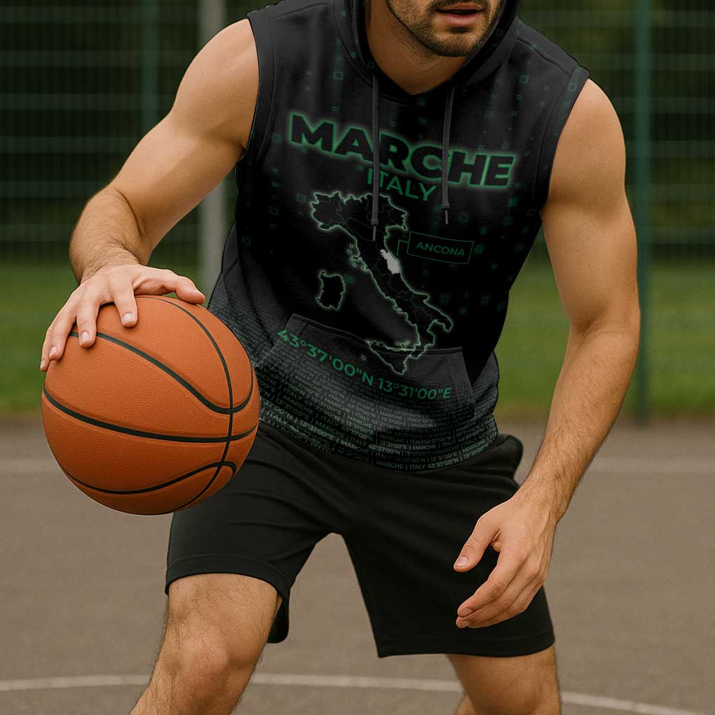 Personalized Italy Marche Sleeveless Hoodie Map And Coordinates Code