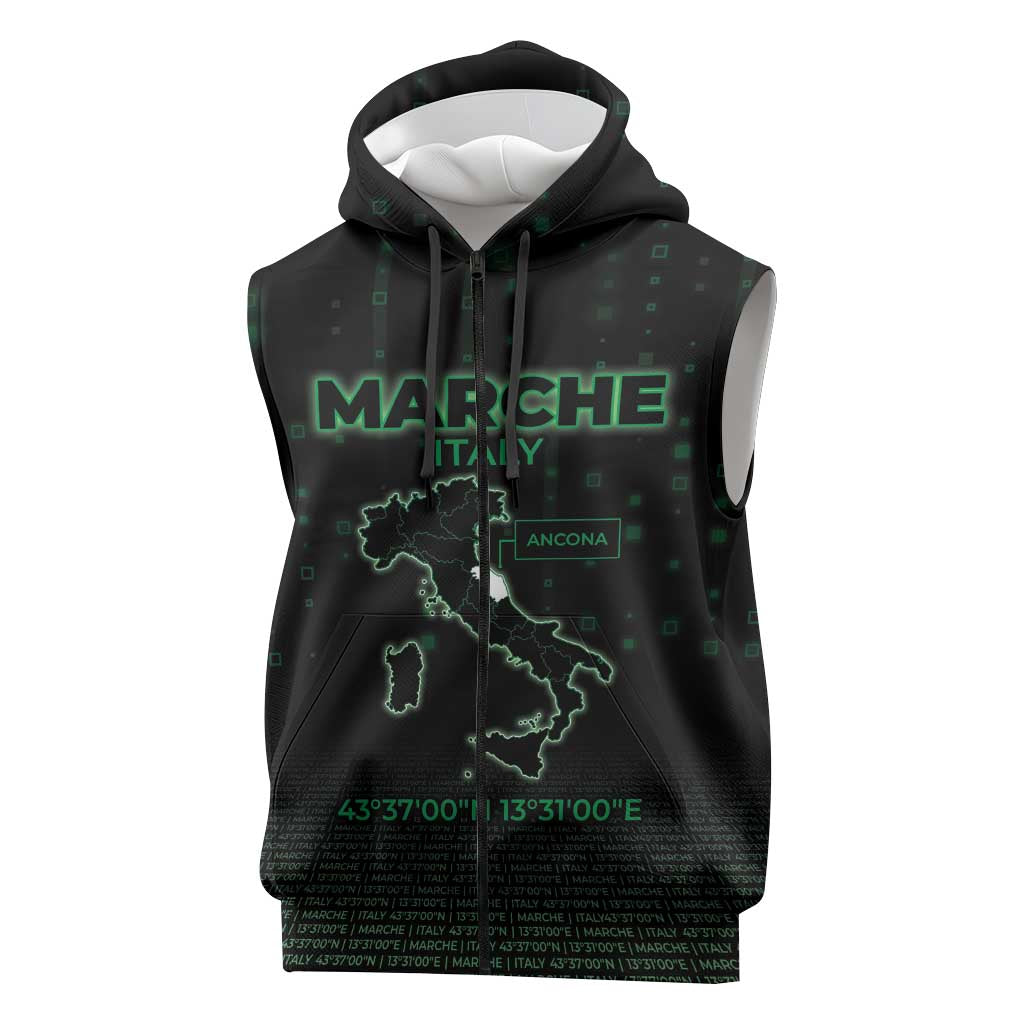 Personalized Italy Marche Sleeveless Zip Hoodie Map And Coordinates Code