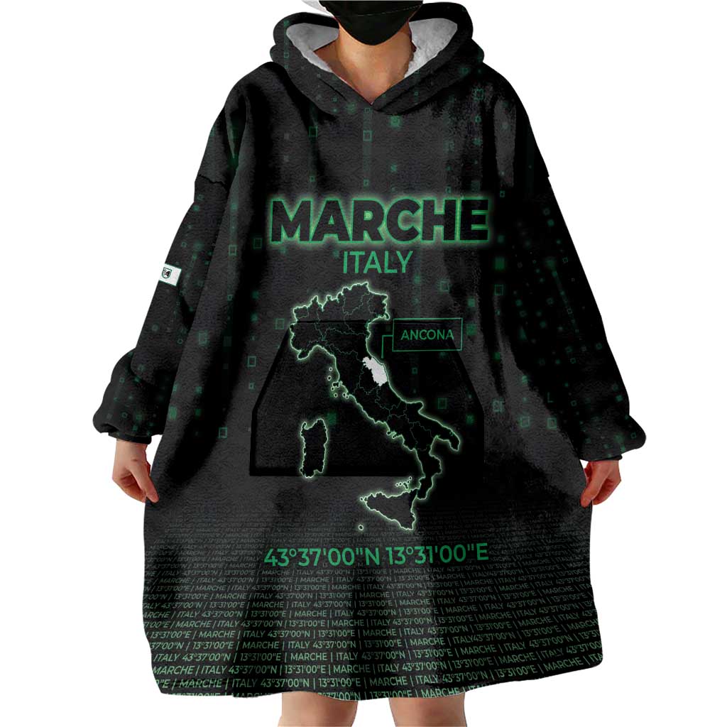 Personalized Italy Marche Wearable Blanket Hoodie Map And Coordinates Code