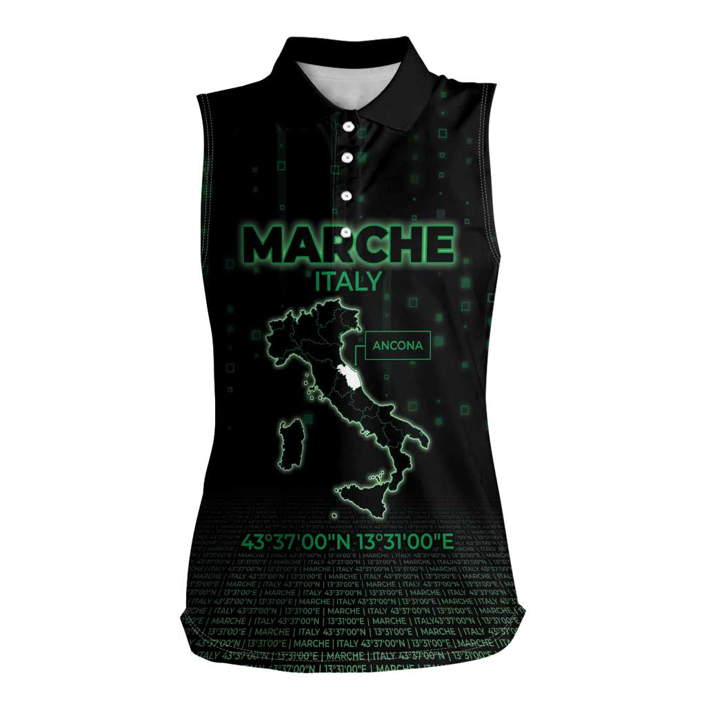 Personalized Italy Marche Women Sleeveless Polo Shirt Map And Coordinates Code