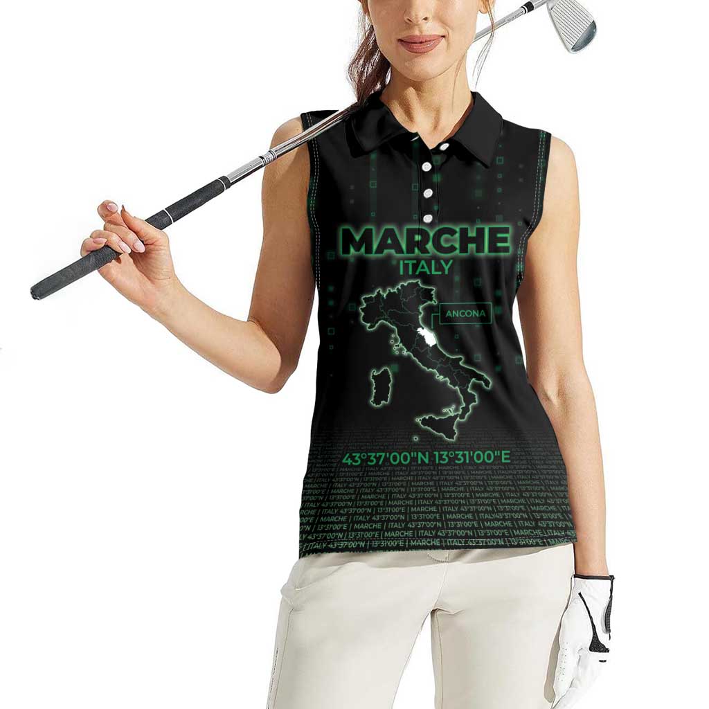 Personalized Italy Marche Women Sleeveless Polo Shirt Map And Coordinates Code