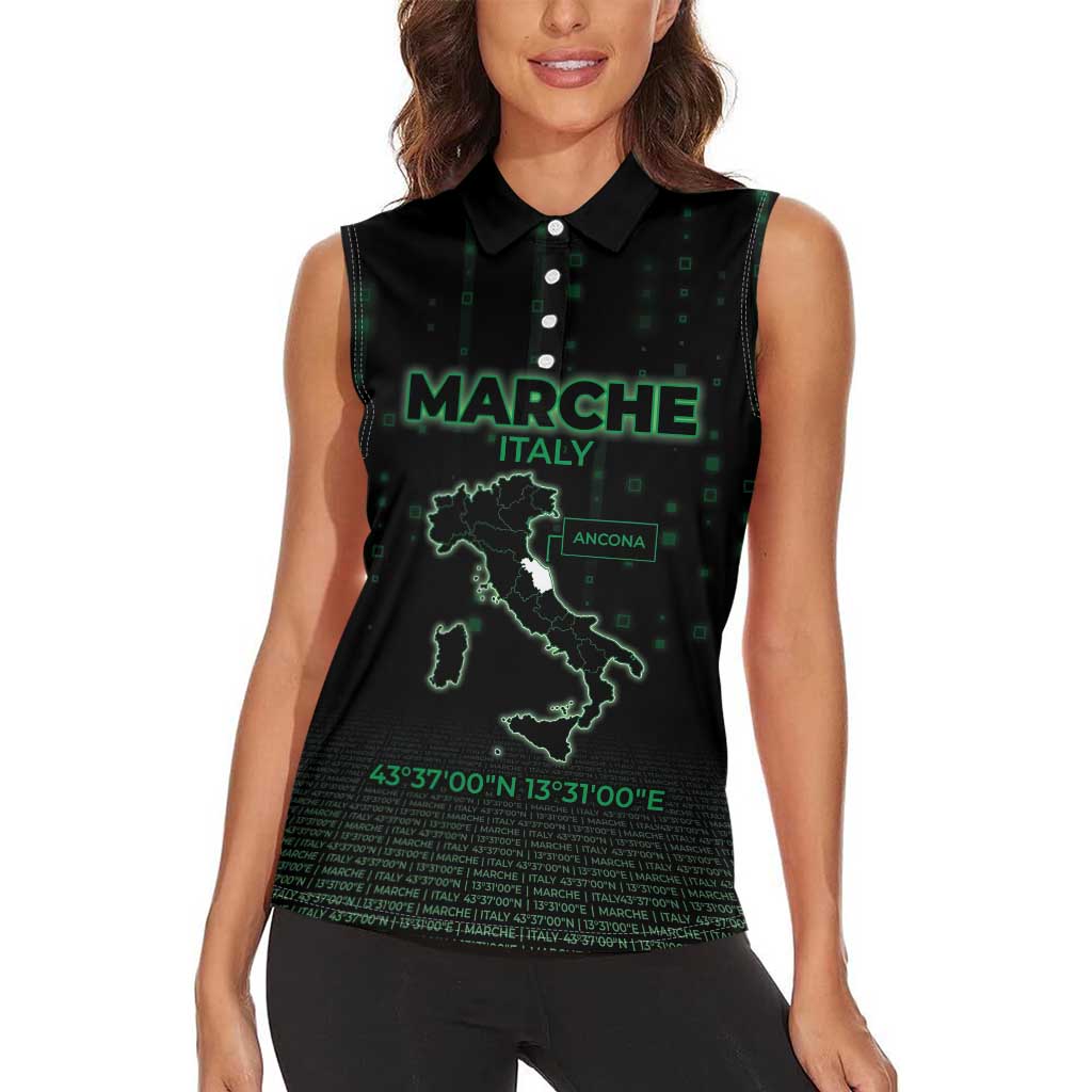 Personalized Italy Marche Women Sleeveless Polo Shirt Map And Coordinates Code