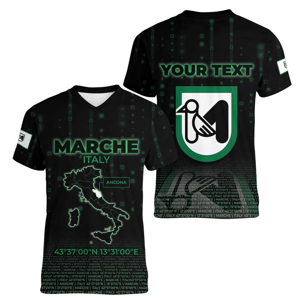 Personalized Italy Marche Women V-Neck T-Shirt Map And Coordinates Code