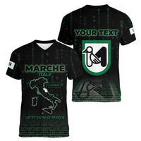 Personalized Italy Marche Women V-Neck T-Shirt Map And Coordinates Code