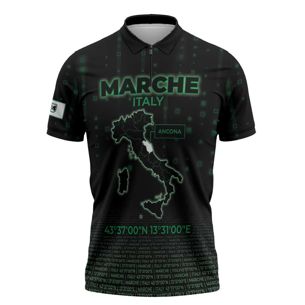 Personalized Italy Marche Zipper Polo Shirt Map And Coordinates Code