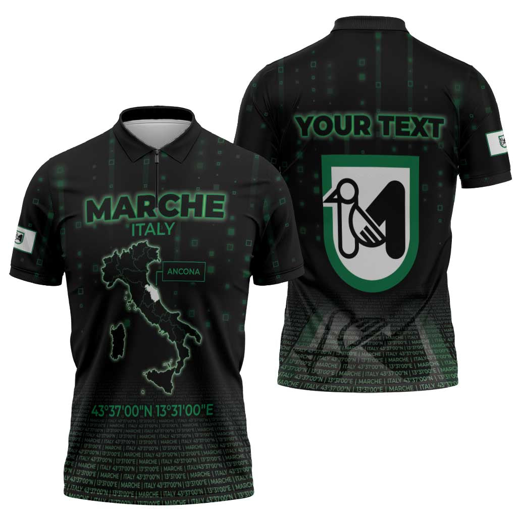 Personalized Italy Marche Zipper Polo Shirt Map And Coordinates Code