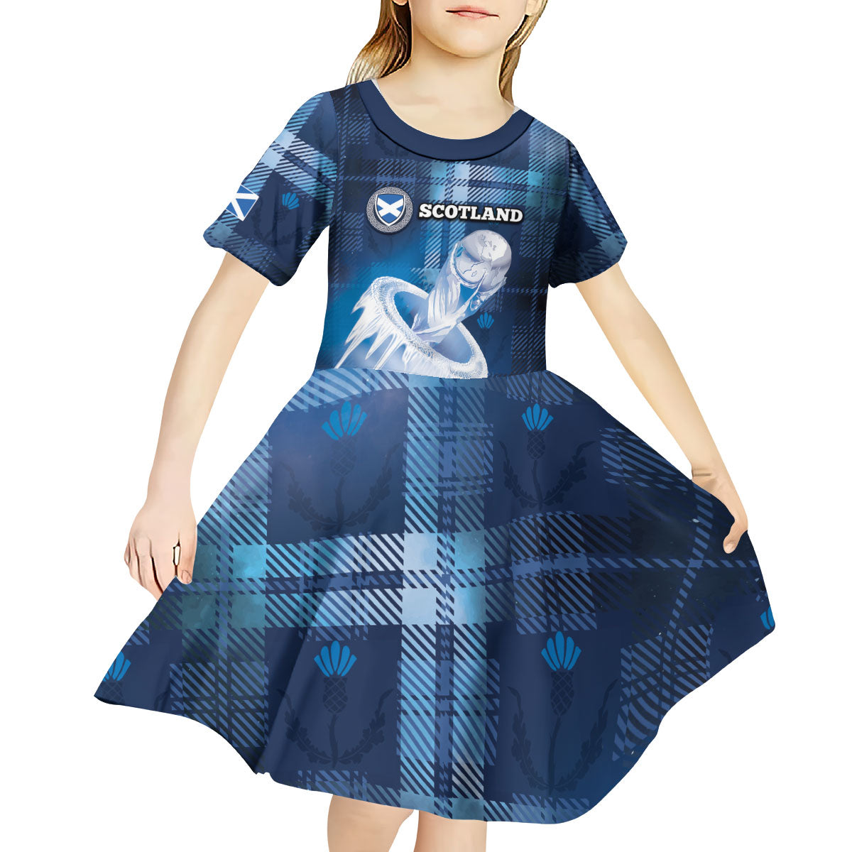 Custom Scotland Football Kid Short Sleeve Dress Ice Hole Celtic Thistle Tartan Flower Patterns