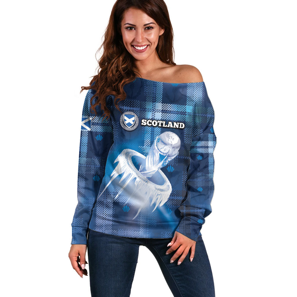 Custom Scotland Football Off Shoulder Sweater Ice Hole Celtic Thistle Tartan Flower Patterns