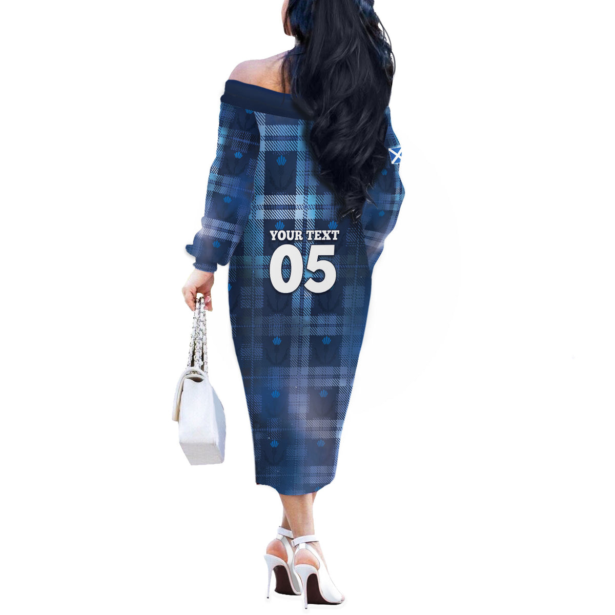 Custom Scotland Football Off The Shoulder Long Sleeve Dress Ice Hole Celtic Thistle Tartan Flower Patterns