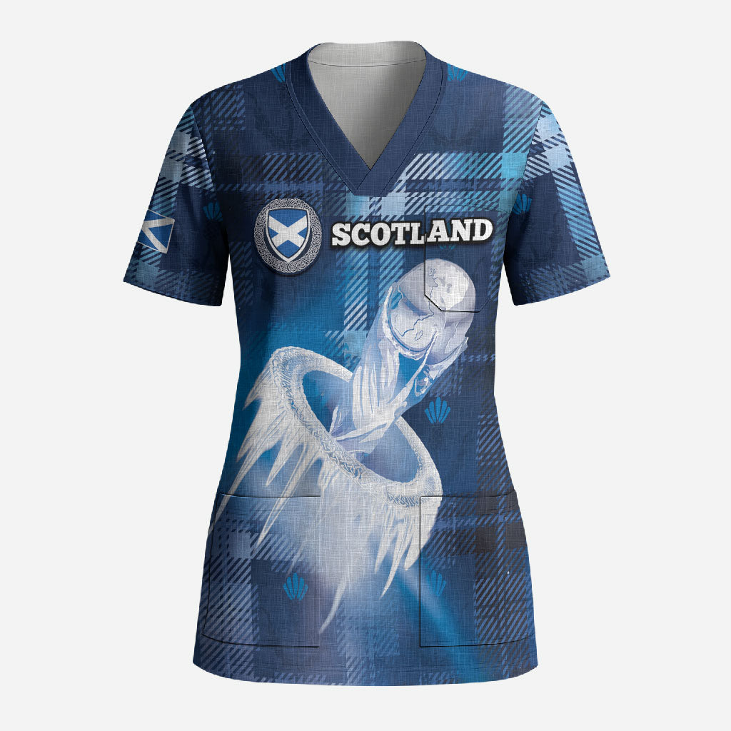 Custom Scotland Football Scrub Top Ice Hole Celtic Thistle Tartan Flower Patterns