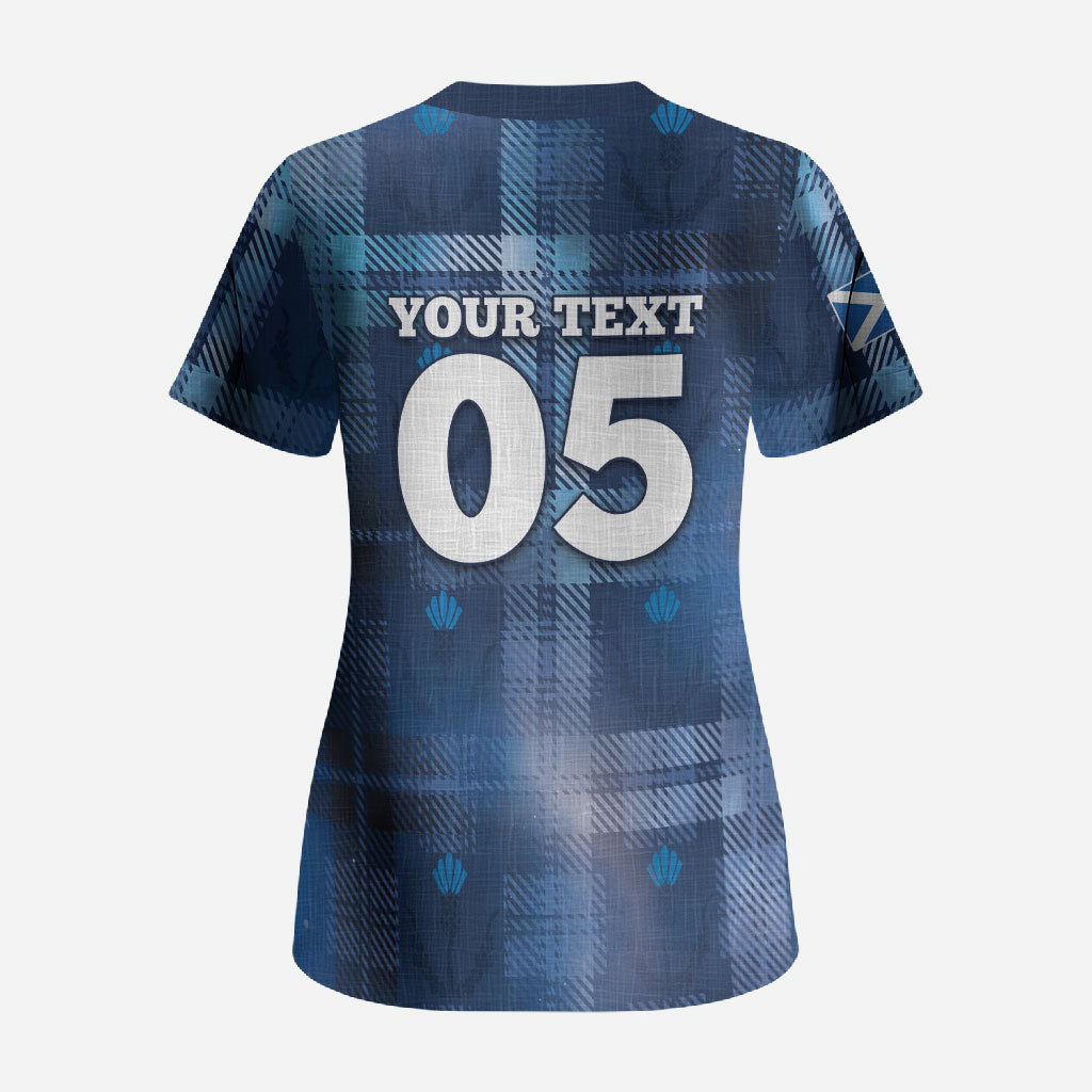 Custom Scotland Football Scrub Top Ice Hole Celtic Thistle Tartan Flower Patterns