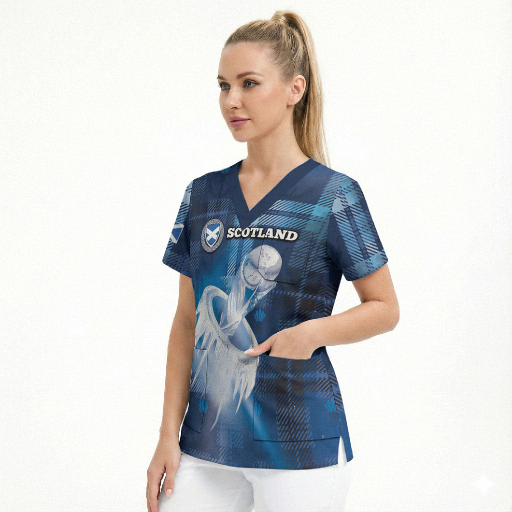 Custom Scotland Football Scrub Top Ice Hole Celtic Thistle Tartan Flower Patterns