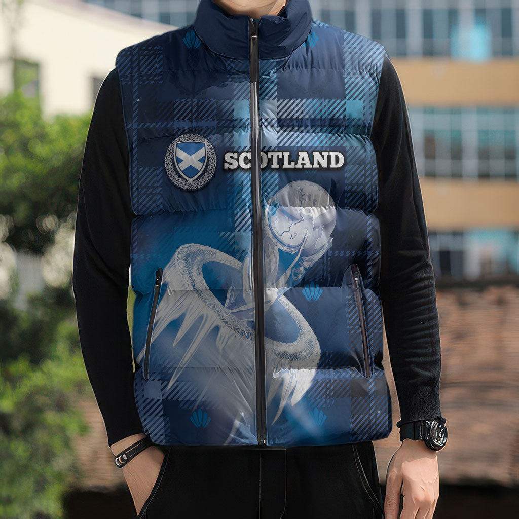 Custom Scotland Football Sleeveless Puffer Jacket Ice Hole Celtic Thistle Tartan Flower Patterns