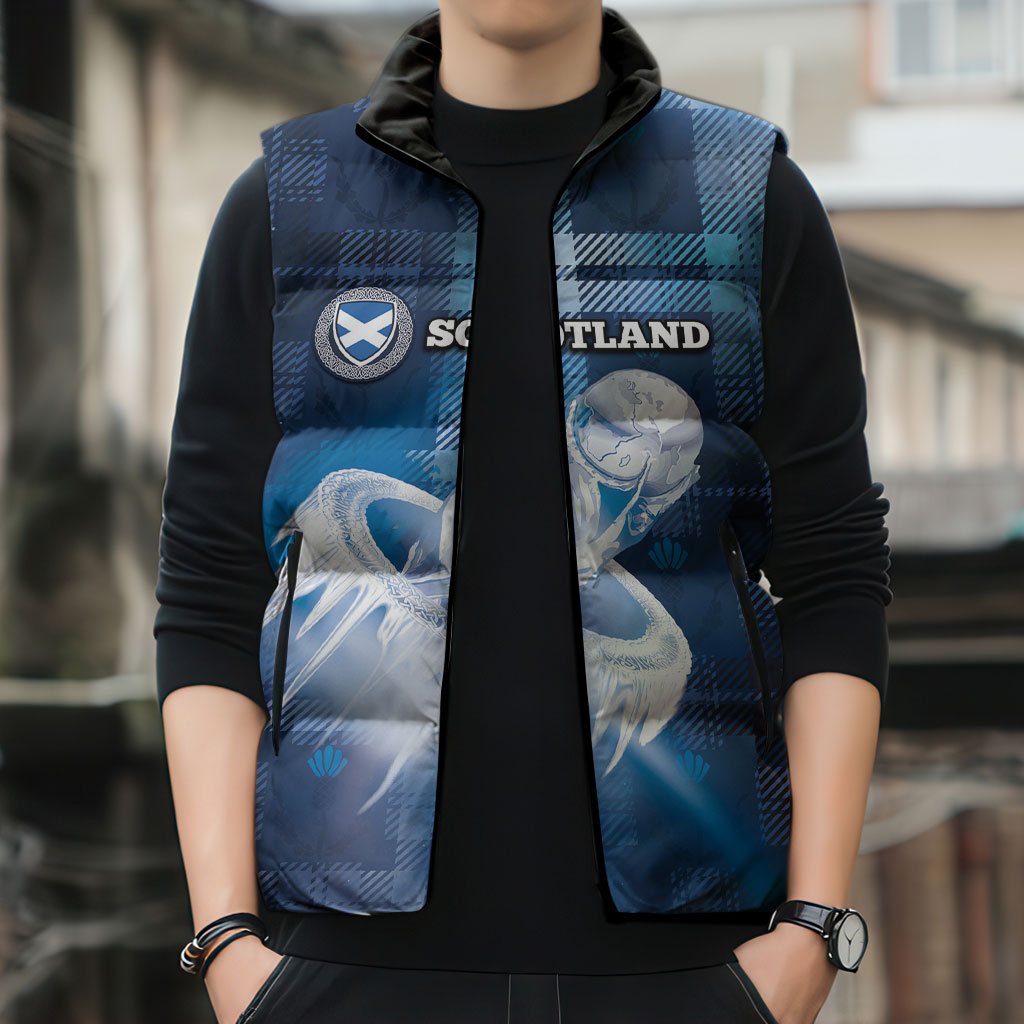 Custom Scotland Football Sleeveless Puffer Jacket Ice Hole Celtic Thistle Tartan Flower Patterns