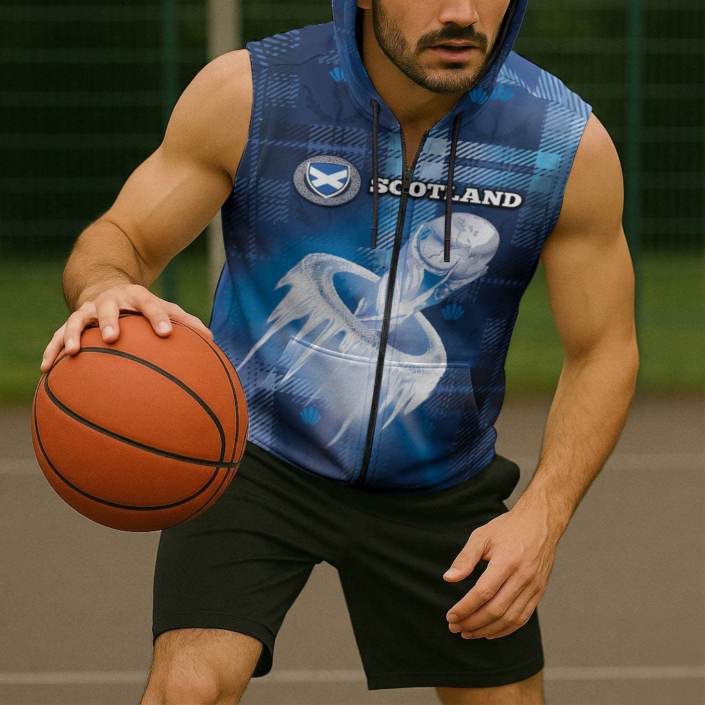 Custom Scotland Football Sleeveless Zip Hoodie Ice Hole Celtic Thistle Tartan Flower Patterns