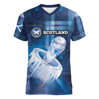 Custom Scotland Football Women V-Neck T-Shirt Ice Hole Celtic Thistle Tartan Flower Patterns