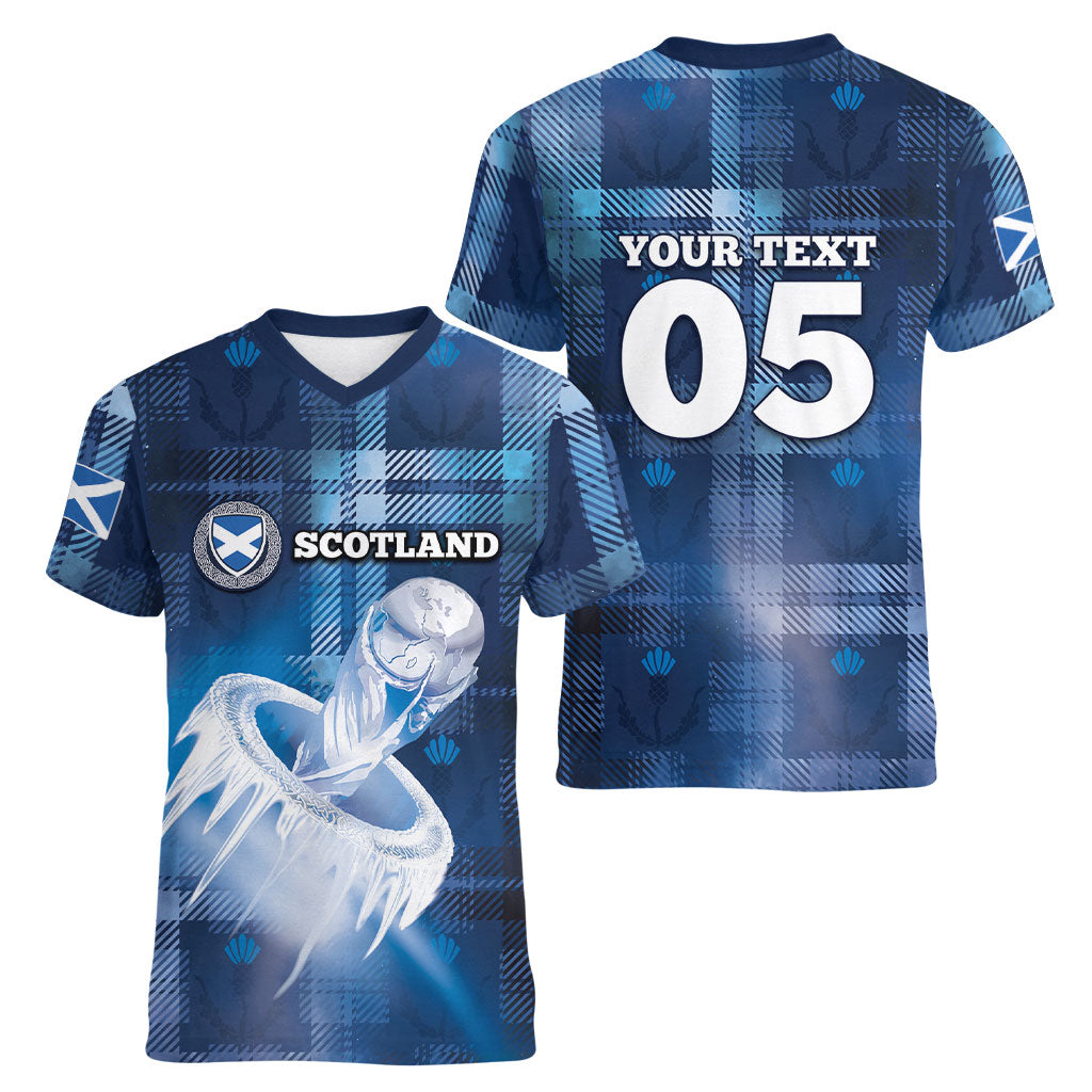 Custom Scotland Football Women V-Neck T-Shirt Ice Hole Celtic Thistle Tartan Flower Patterns