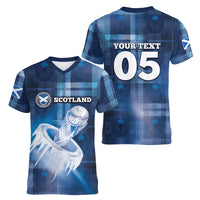 Custom Scotland Football Women V-Neck T-Shirt Ice Hole Celtic Thistle Tartan Flower Patterns