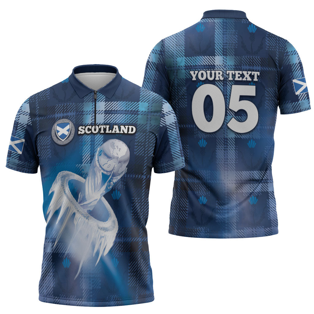 Custom Scotland Football Zipper Polo Shirt Ice Hole Celtic Thistle Tartan Flower Patterns