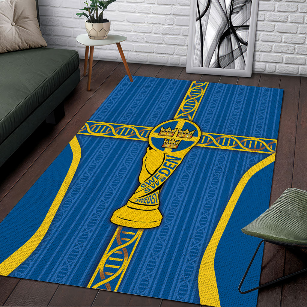 Sweden Football Area Rug Three Crowns Golden DNA Trophy