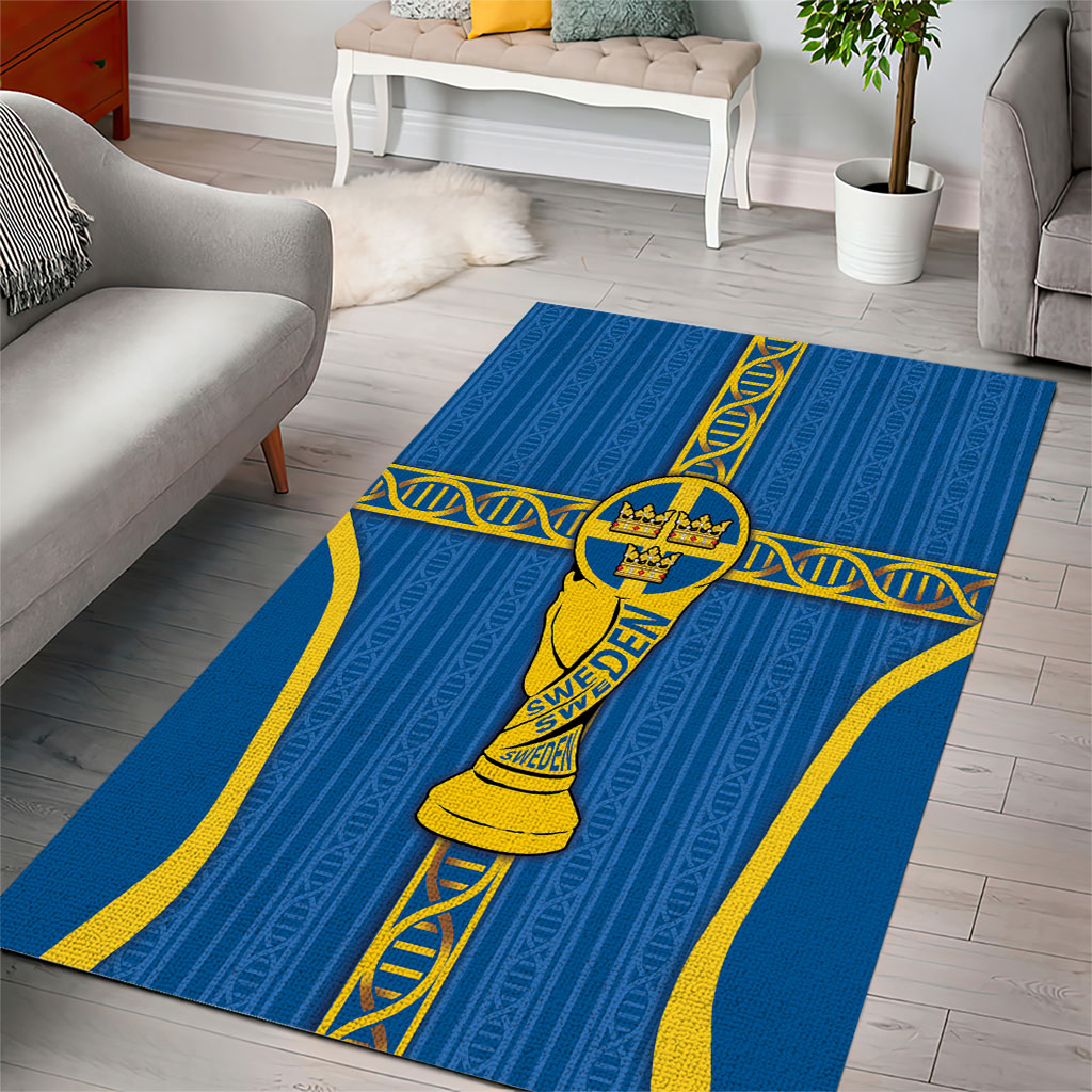 Sweden Football Area Rug Three Crowns Golden DNA Trophy