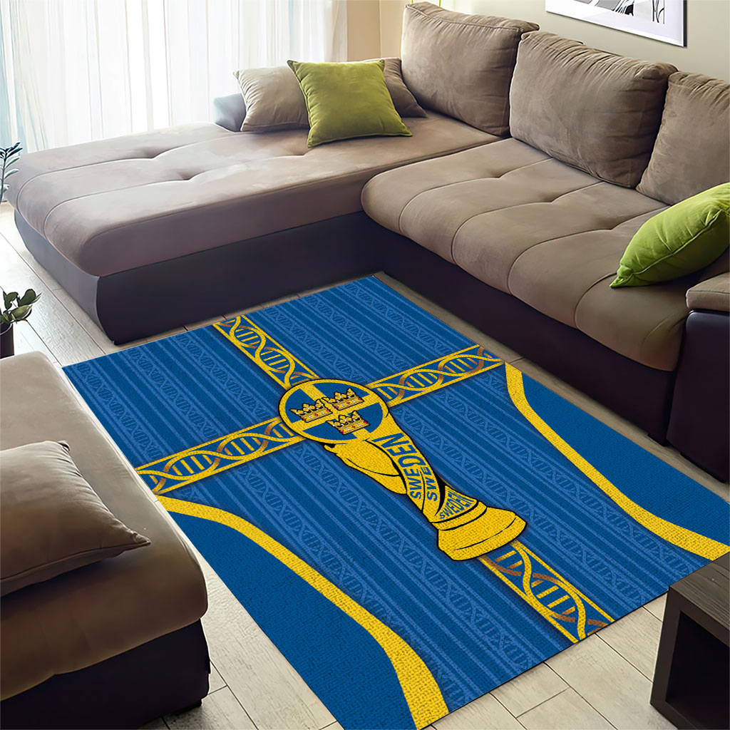 Sweden Football Area Rug Three Crowns Golden DNA Trophy