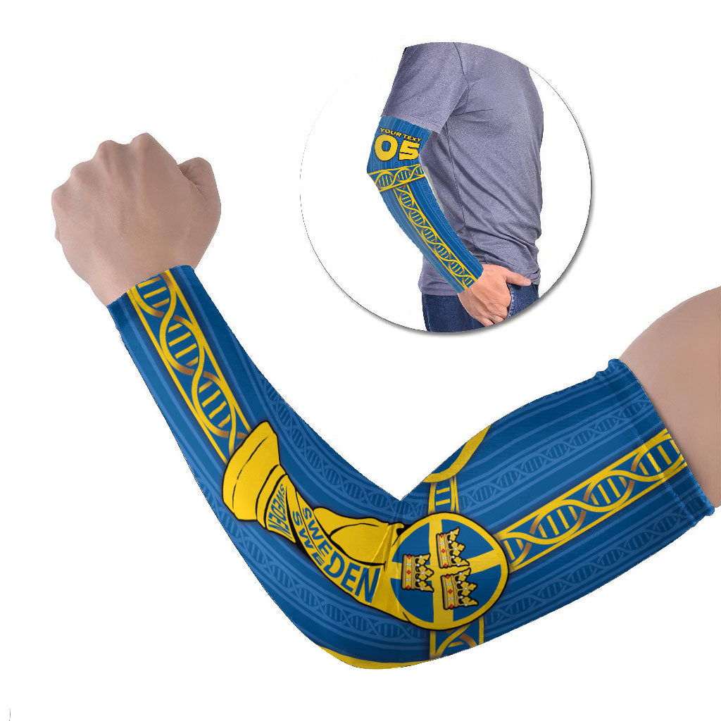 Custom Sweden Football Arm Sleeves Three Crowns Golden DNA Trophy