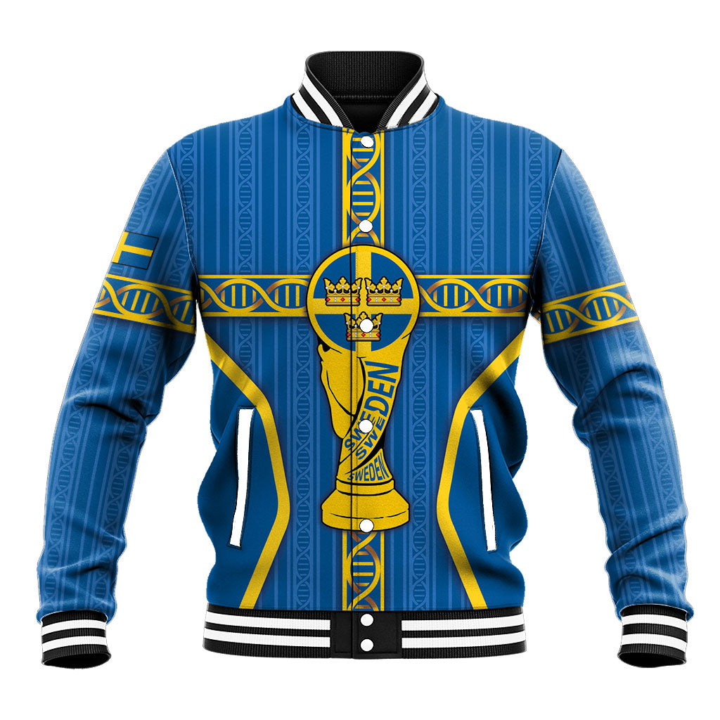 Custom Sweden Football Baseball Jacket Three Crowns Golden DNA Trophy