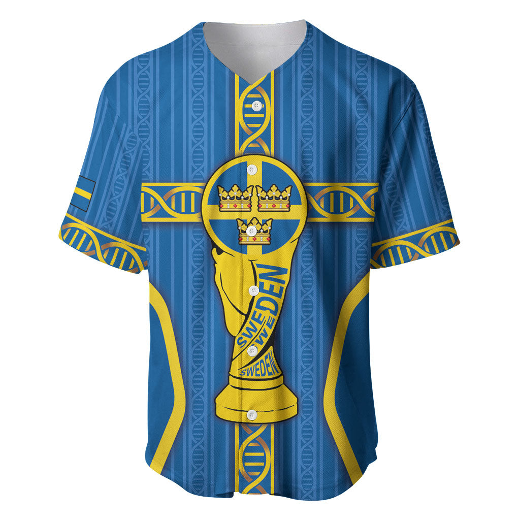 Custom Sweden Football Baseball Jersey Three Crowns Golden DNA Trophy