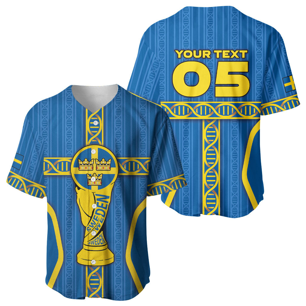 Custom Sweden Football Baseball Jersey Three Crowns Golden DNA Trophy