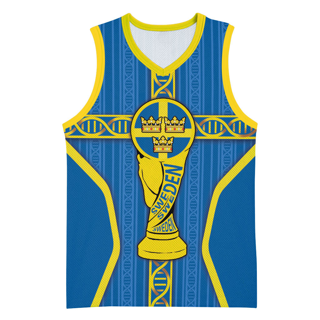 Custom Sweden Football Basketball Jersey Three Crowns Golden DNA Trophy