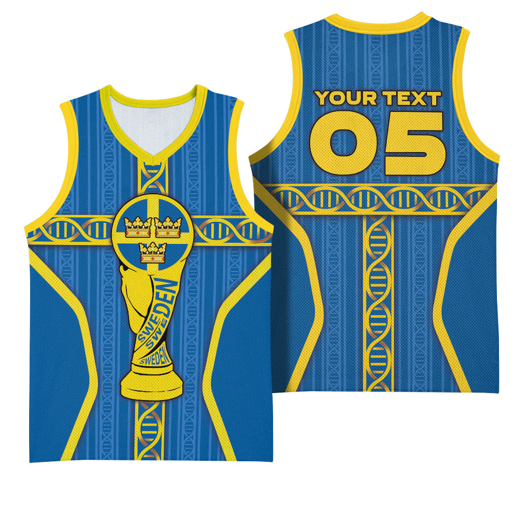 Custom Sweden Football Basketball Jersey Three Crowns Golden DNA Trophy