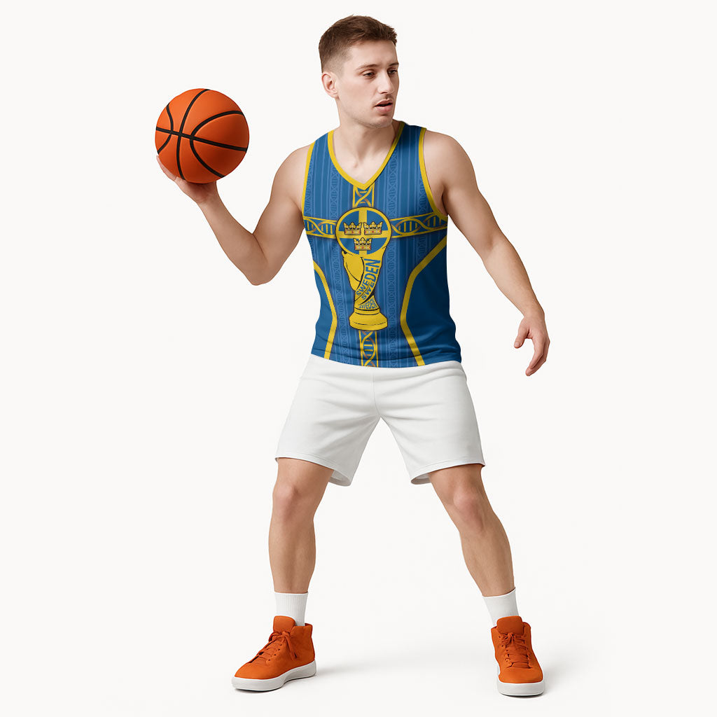 Custom Sweden Football Basketball Jersey Three Crowns Golden DNA Trophy
