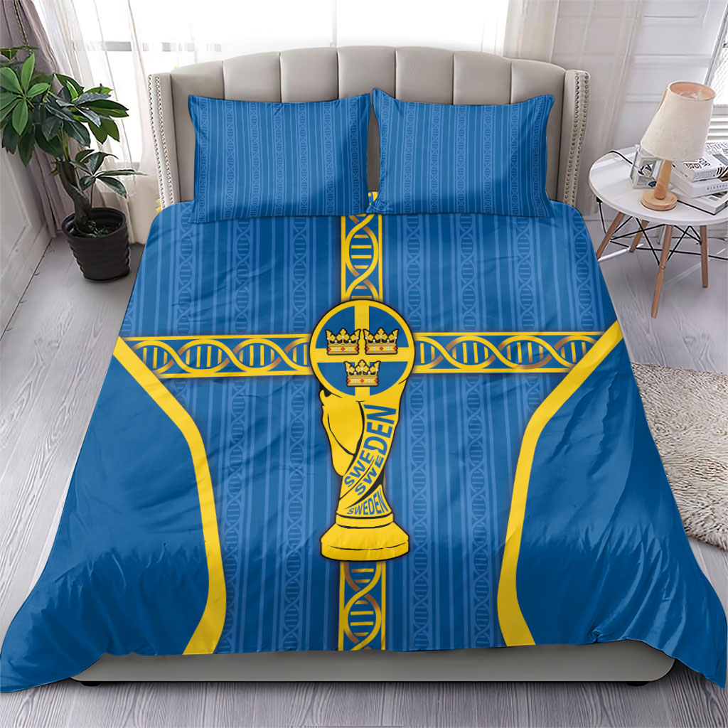 Sweden Football Bedding Set Three Crowns Golden DNA Trophy