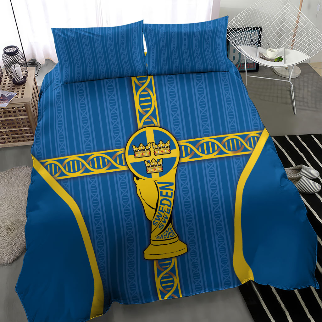 Sweden Football Bedding Set Three Crowns Golden DNA Trophy