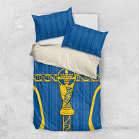 Sweden Football Bedding Set Three Crowns Golden DNA Trophy