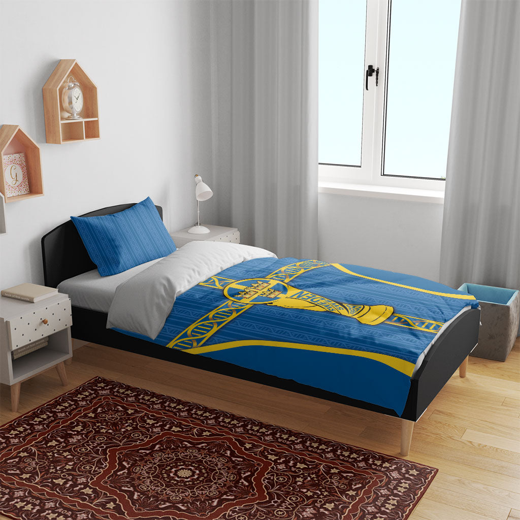 Sweden Football Bedding Set Three Crowns Golden DNA Trophy
