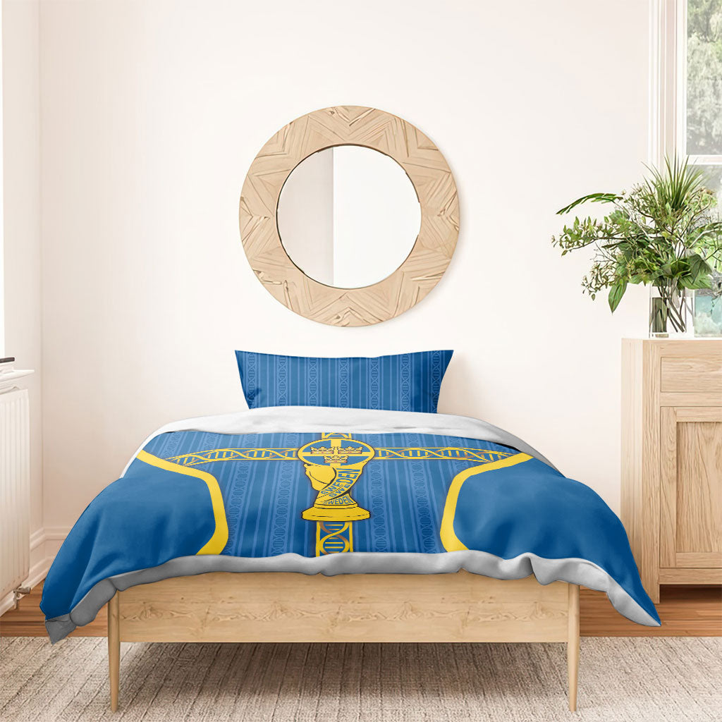 Sweden Football Bedding Set Three Crowns Golden DNA Trophy